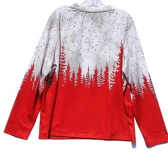 Exclusive Women's Shirt XXL Red White Forest Dotted Print Long Sleeve Blouse - Picture 2 of 11
